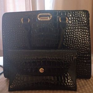 Elegant Black Crocodile-Embossed Women's Bag Set